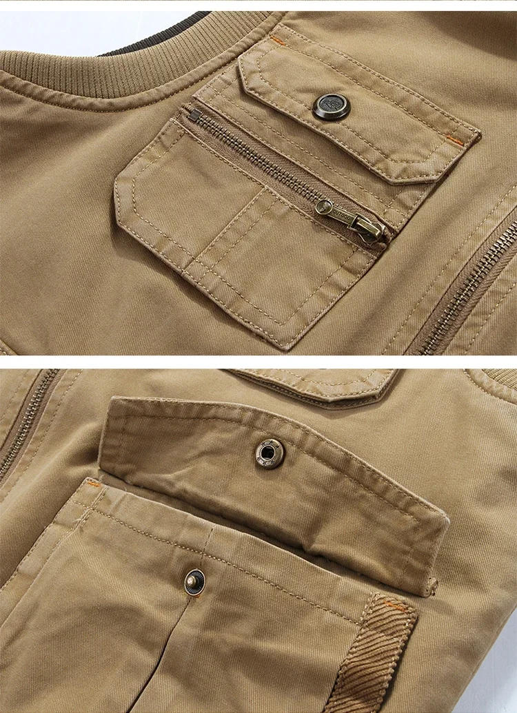 Description Picture 5 of itemAutumn Mens Vests Sleeveless Tactical Photographer Jacket Cotton Casual Multi Pocket Vest Male Waistcoat Coat Plus Big Size 8XL