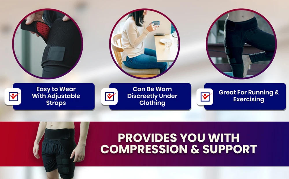 Description Picture 6 of itemHip Brace Thigh Compression Sleeve, Hamstring & Groin Compression Support Wrap for Hip Pain Relief, Sciatica,Quad Muscle Strains