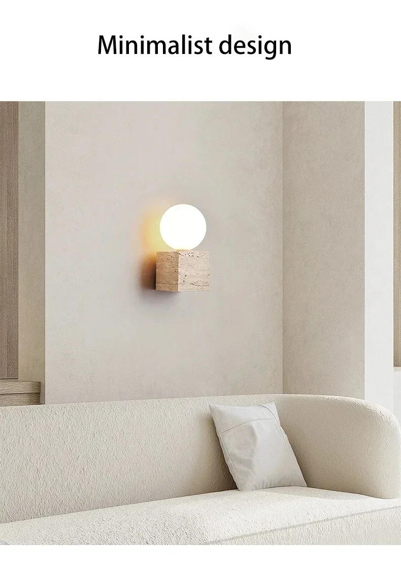 Description Picture 6 of itemSimple Light Wabi-sabi Atmosphere Stone Cream Style LED Wall Lamp Bedroom Bedside Round Bulb Lighting For Living Room Sofa Home
