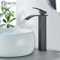Matte Black Basin Faucet Waterfall Washbasin Vanity Above Counter Sink Faucet Hot & Cold Mixer Tap Deck Mounted Bathroom Crane