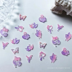 20pcs 3D Korean Pink Purple Nail Art Charms Japanese Heart Butterfly Kawaii Jewelry Nail Rhinestones Decorations Accessories DIY