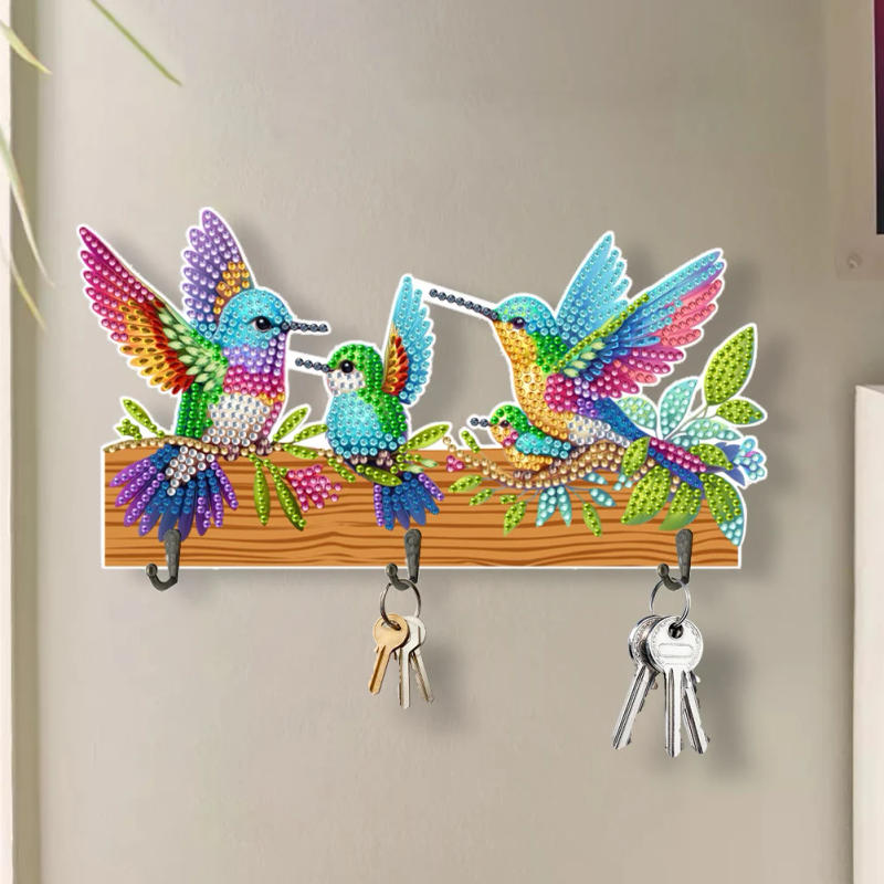 Description Picture 3 of itemBird Wooden Diamond Art Hanging Hooks with 3 Hooks Rhinestone Painting Coat Hook DIY Diamond Painting Art Hooks DIY Crafts Decor