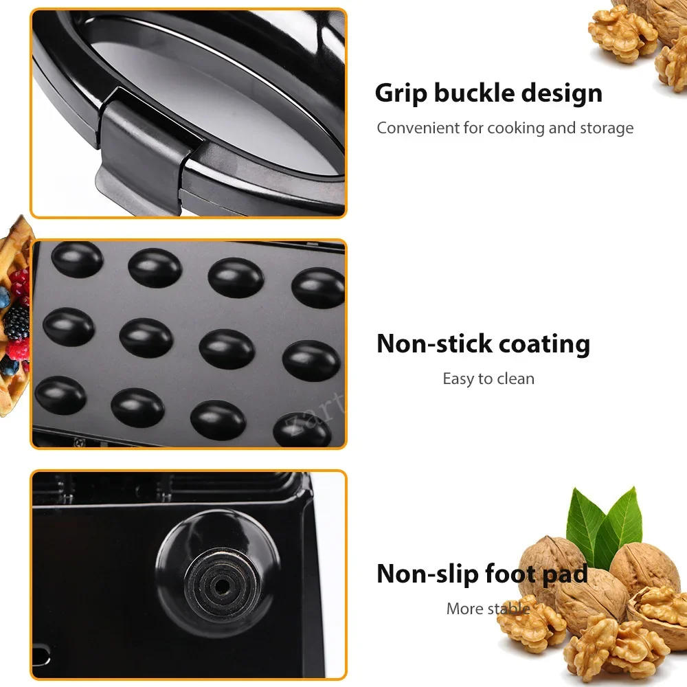 Description Picture 2 of itemMini Electric Walnut Cake Maker Automatic Nut Waffle Bread Machine Iron Toaster Baking Breakfast Pan Non-Stick Coating