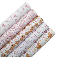 Christmas Trees Gingerbreads Crutches Printed Synthetic Faux Leather Vinly Fabric with Felt Backing Craft DIY Bows H1C3G3-A