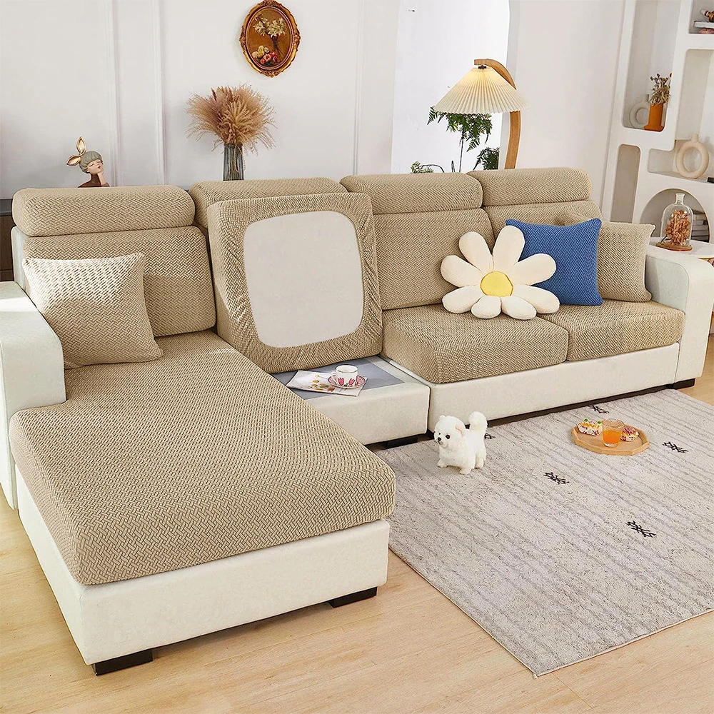 Description Picture 6 of itemJacquard Sofa Cover Solid Elastic Sofa Cushion Cover Living Room Washable Spandex Sofa Seat Slipcover Chaise Lounge Home Pets