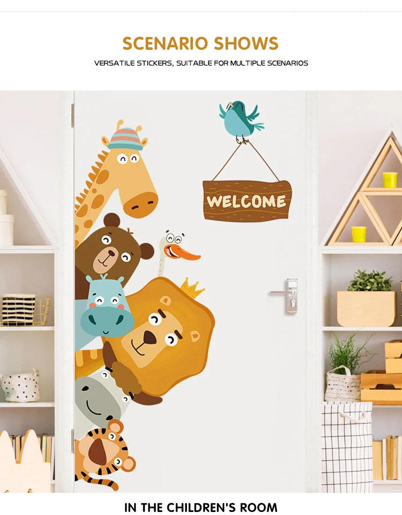 Description Picture 6 of itemCartoon Animals Wall Stickers For Kids Rooms Door Sticker Baby Child Bedroom Corner Wall Decoration Home Decor Self-adhesive