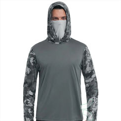 Fishing Shirt Men's Outdoor Summer Long Sleeve Hoodie UPF 50+ T-shirt Tops Sun UV Protection Face Mask Fishing Clothes