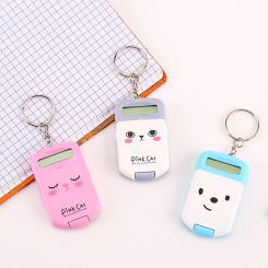 Mini Calculator Cute Cartoon with Keychain 8 Digits Display Portable Pocket Size Calculator for Children Students School