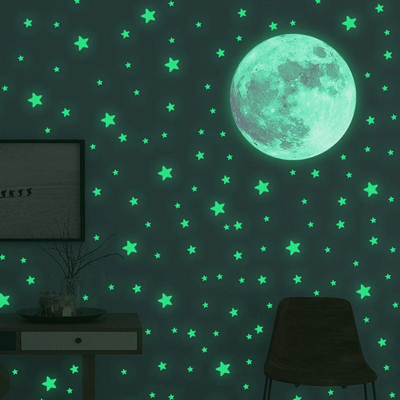 Description Picture 5 of item103pcs Luminous Moon and Stars Wall Stickers Glow in the Dark Wall Decals Bedroom Ceiling Home Decorative Stickers Kids Room