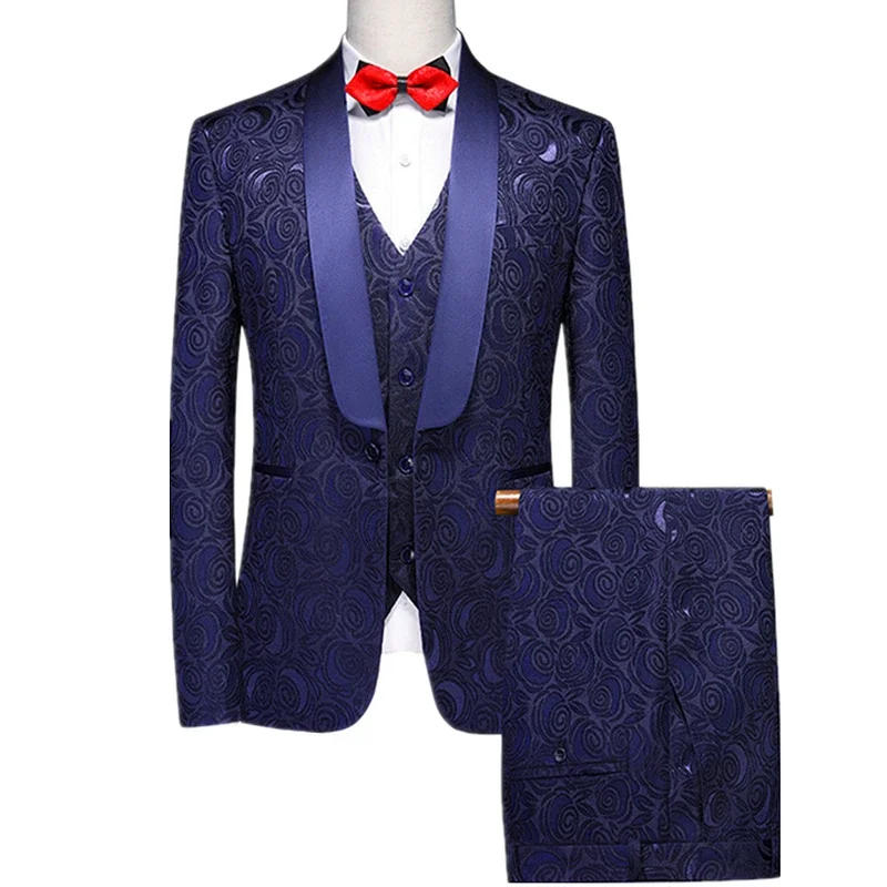 Description Picture 5 of itemJacquard Embroidery Set 3-piece Men's Wedding Party Fashion Versatile Trendy Personalized Jacket with Long Pants and Vest Set