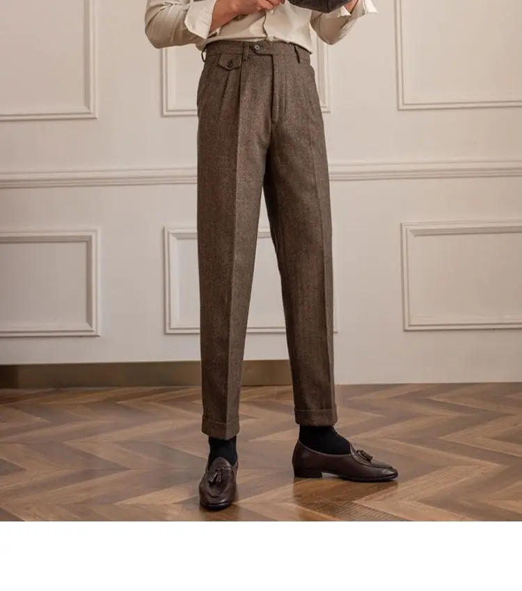 Description Picture 3 of item2024 Autumn Winter Men Fashion High Waist Wool Trousers Men's Korean Loose Straight Pants Male Casual Woolen Suit Pant F353