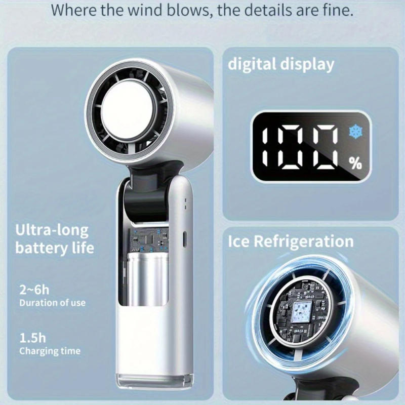 Description Picture 5 of item4000MA Handheld Fan 100 Gear USB Mini Turbo Fan Portable Refrigeration Charging Desktop Fan Wireless Electric Air Cooler Fan