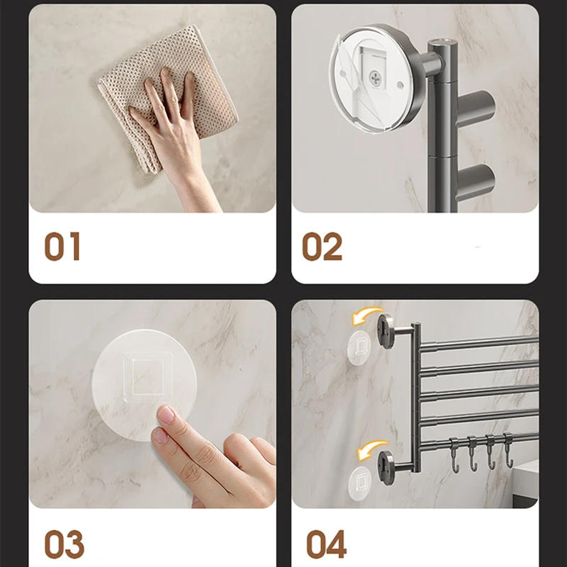 Description Picture 3 of itemSelf-Adhesive Shower Room Towel Hanger 180° Rotatable Towel Holder Bathroom Kitchen Wall Mounted Bathroom Accessories