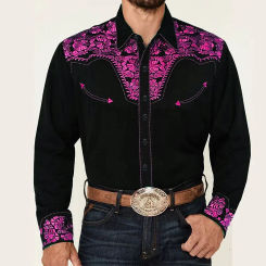 Trendy Luxury Social Men's Shirts Lapel Button Down Shirts Casual Western Style Printed Tops Men's Prom Cardigan Plus Size