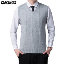 Men 14% Wool Knit Tank Sleeveless Sweater Jumpers Basic for Autumn Winter V Neck Business Casual Male Fashion Clothing 00301
