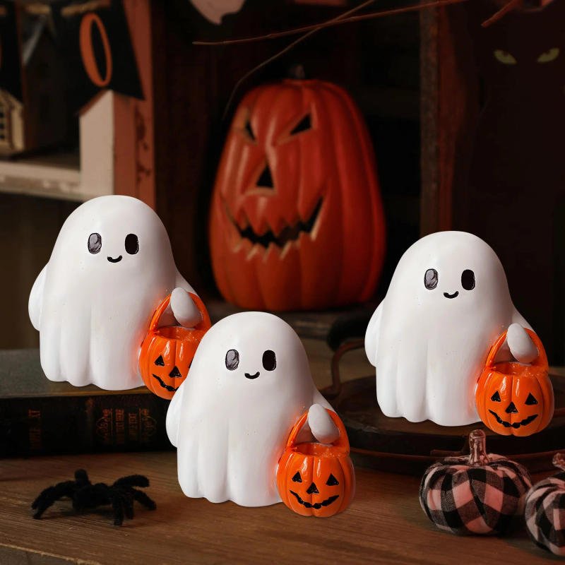 Description Picture 5 of itemCute Ghost Statue Holding Pumpkin Statue Resin Halloween Home Decorations for Living Room Bedroom Garden Indoor Outdoor