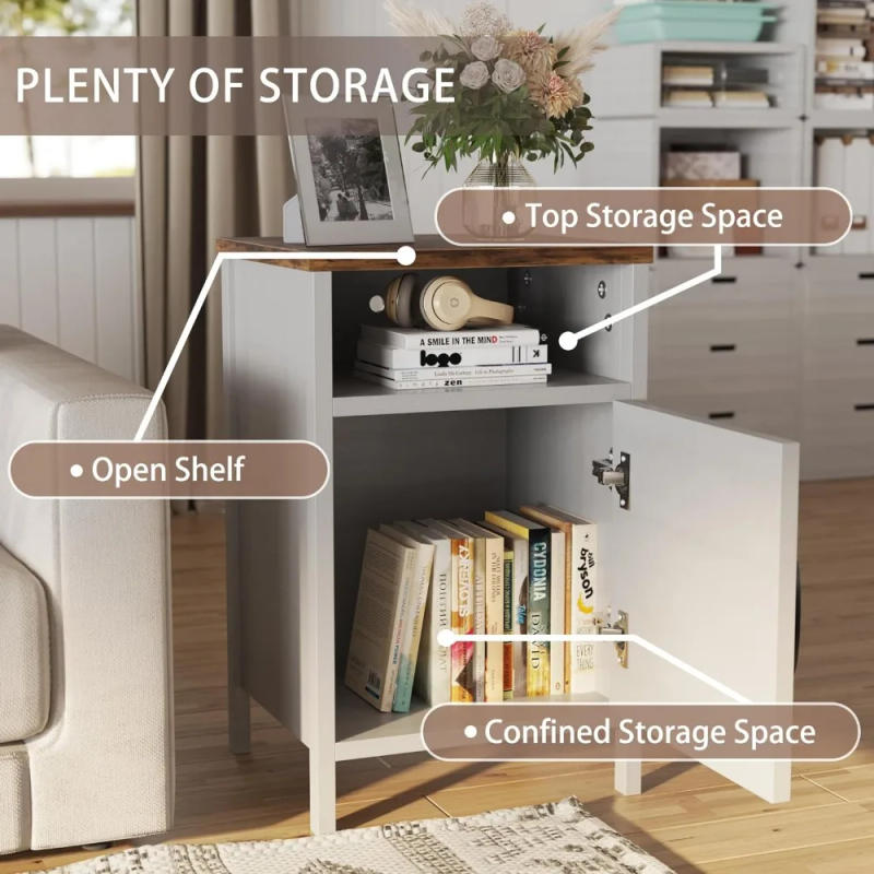 Description Picture 5 of itemFarmhouse Nightstand, Modern Bedside Table with Barn Door and Shelf, Rustic End Table Side Table