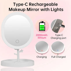 360° Rotating LED Makeup Mirrorr Folding Touch Screen HD Vanity Mirror Stepless Dimming Stand Cosmetic Mirror Girl Holiday Gift