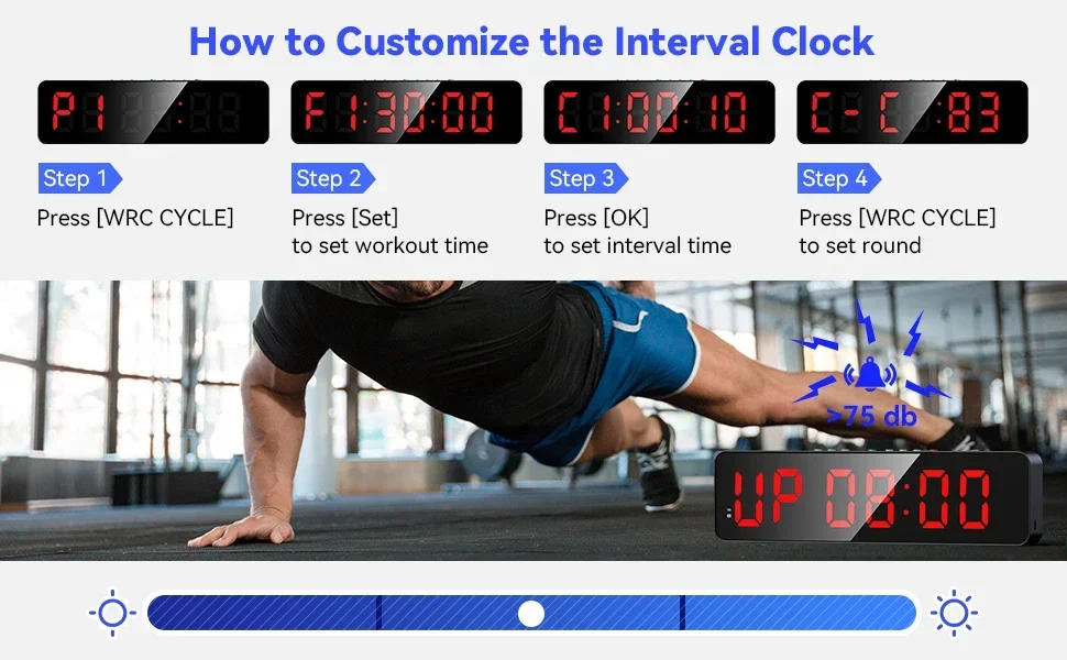 Description Picture 6 of itemGym Timer with Remote 12''x 3.5''Ultra-Clear Interval Time Timers with LED Countdown/Up Wall Clock Power Fitness Timer Stopwatch