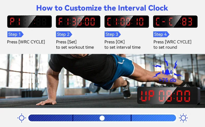 Description Picture 6 of itemGym Timer with Remote 12''x 3.5''Ultra-Clear Interval Time Timers with LED Countdown/Up Wall Clock Power Fitness Timer Stopwatch