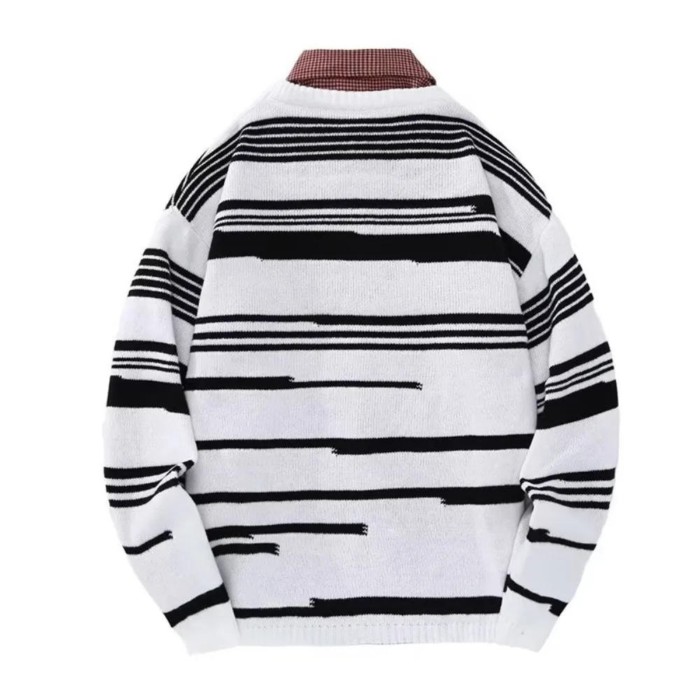 Description Picture 6 of itemStriped Sweaters Men Irregulae Slouchy Autumn Winter Contrast Color Korean Style Fashion Knitwear High Street Harajuku College