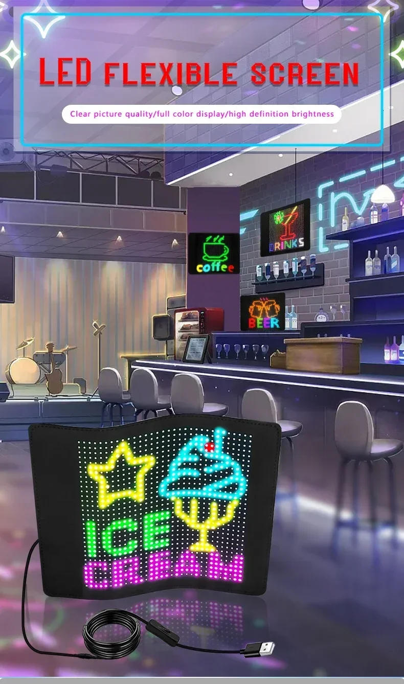 Description Picture 2 of itemDIY LED Screen Sign Flexible Led Panel RGB Scrolling Message Display Board Advertising Foldable App Soft Car Rear Window Display