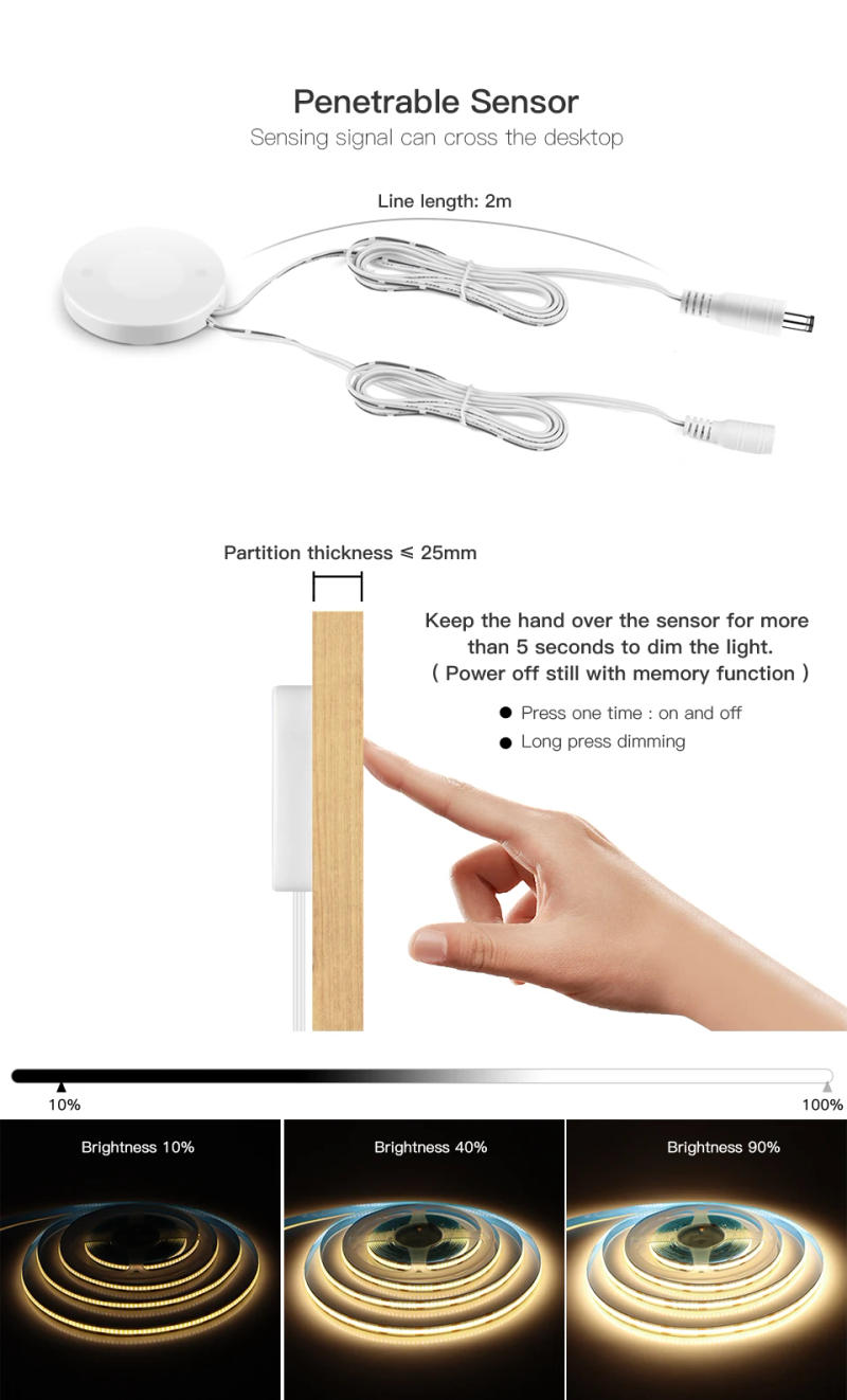 Description Picture 6 of item10M 24V COB LED Strip Light Under Cabinet Lamp Touch Dimmer and Hand Sweep Sensor Switch for Kitchen Closet Backlight Decoration