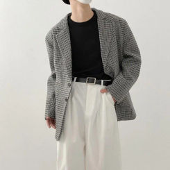 2024 Autumn Winter New Men's Notched Button Plaid Business Casual Comfortable All-match Long Sleeve Loose Jackets Blazer