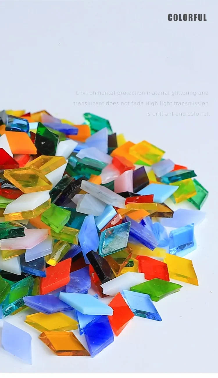 Description Picture 4 of item200g Diamond Shape Mosaic Mica Stained Glass Mosaic Tiles Mosaic Making Tiles for Puzzle Art DIY Craft Lamp Table Accessories