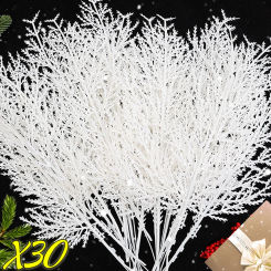 10/30PCS White Artificial Pine Needles Christmas Tree Ornaments DIY Wreath Garden Decoration Plants New Year Party Decor Supply