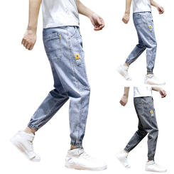 Men Jeans Autumn Winter Fleece Men Harem Men Jeans Stretch Cotton Thick Velvet Pants Men Blue Black Casual Trousers Male