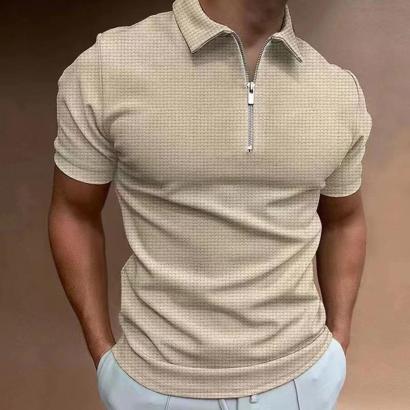 Description Picture 5 of itemVintage polo shirt Men's Summer loose zipper lapel Sport men's short sleeve Waffle T-shirt Hipster brand half sleeve