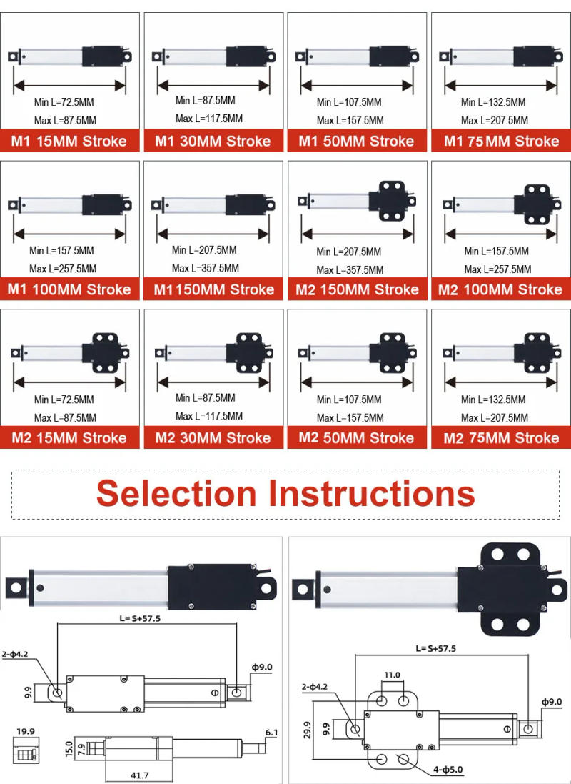 Description Picture 4 of item12V Linear Actuator Electric Motor Stroke Length 30/50/100/150mm Load Capacity 20/50/70/150N For Remote Control With Bracket