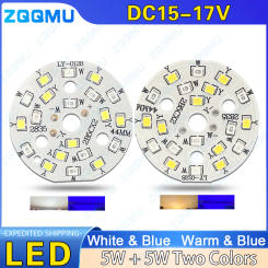 10W DC15-17V Warm White & Blue White & Blue LED Dual Color Chip PCB Board Dual Color Lamp Bead DIY Diode Light Source Lighting