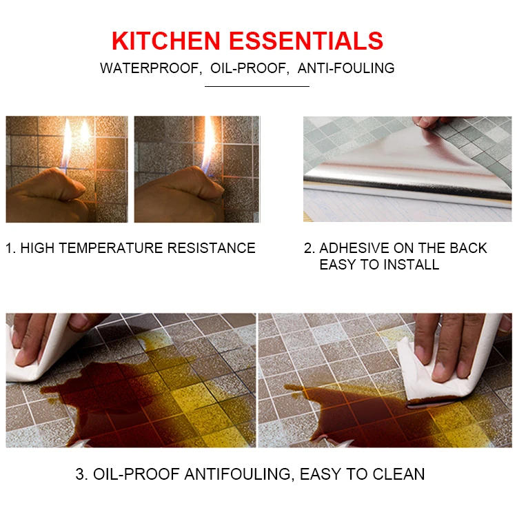 Description Picture 3 of itemBathroom Waterproof Tiles Wall Sticker Self-Adhesive Kitchen Stove Oil-Proof Fireproof Wallpaper Aluminum Foil Decorative Film