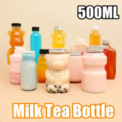 500ml Violent Bear Milk Tea Bottle Disposable PET Transparent Juice Bottle Cartoon Bear Portable Juice Yogurt Bear Bottle