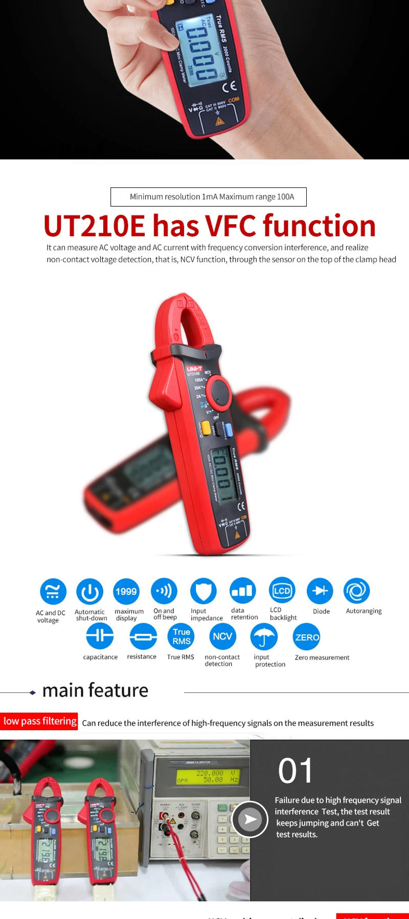 Description Picture 4 of itemUNIT Mini Digital Clamp Meters UT210E UT210D UT204 Plus AC/DC Current Voltage Auto Range VFC Capacitance Non Contact Multimeter
