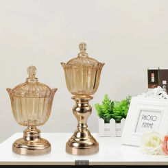 Glass Candy Jar with Lid Transparent Crystal Storage Bottle Jewelry Box Desktop Organizer Decorative Jars