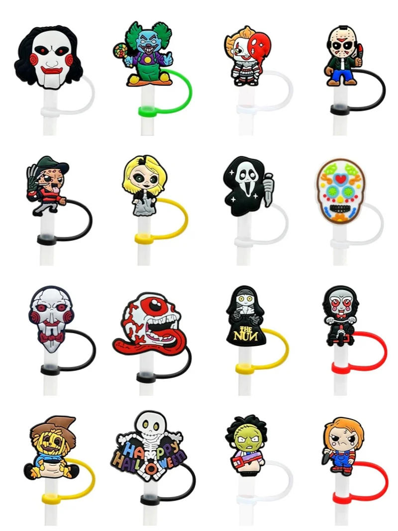 Description Picture 3 of item1PCS PVC Herror Clowns Straw Topper Reusable Preventing Spillage Casual Straw Cover Dessert Drinks Cups Dustproof Decoration