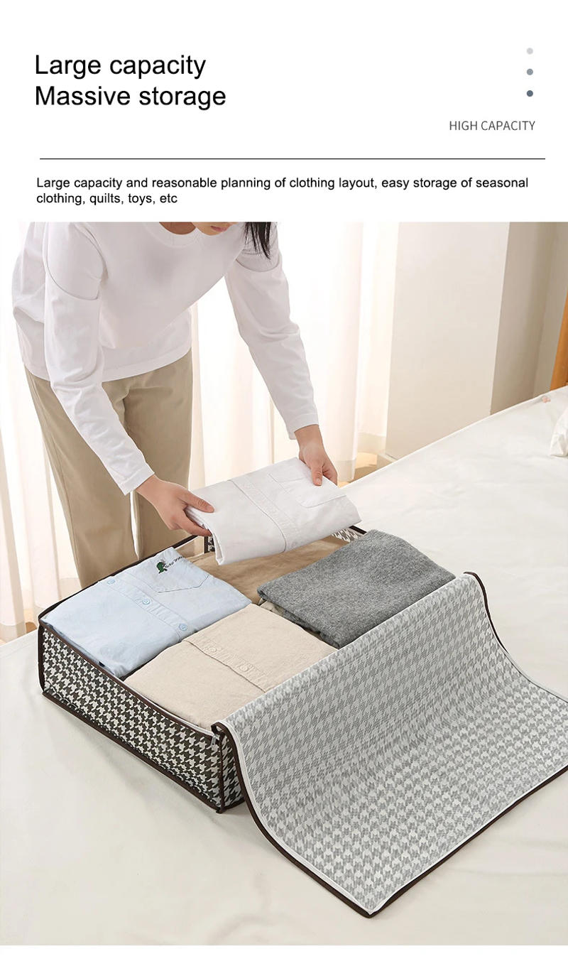Description Picture 6 of item1pc Houndstooth Quilt Clothes Storage Bag Big Capacity Foldable Dustproof Toys Bags Moisture Dust Proof Proof Organizer