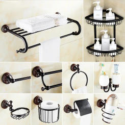 Black Bronze Bathroom Accessories Carving Bath Towel Shelves Toilet Brush Holder Soap Holder Toilet Paper Holder Bath Hardware