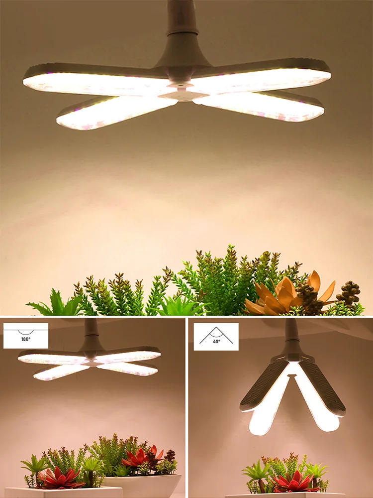 Description Picture 2 of item2/3/4 Fan leaf Foldable LED Grow Light Full Spectrum E27 Plant Growing Light Phytolamp Bulb For Indoor Plants Flower Seedling