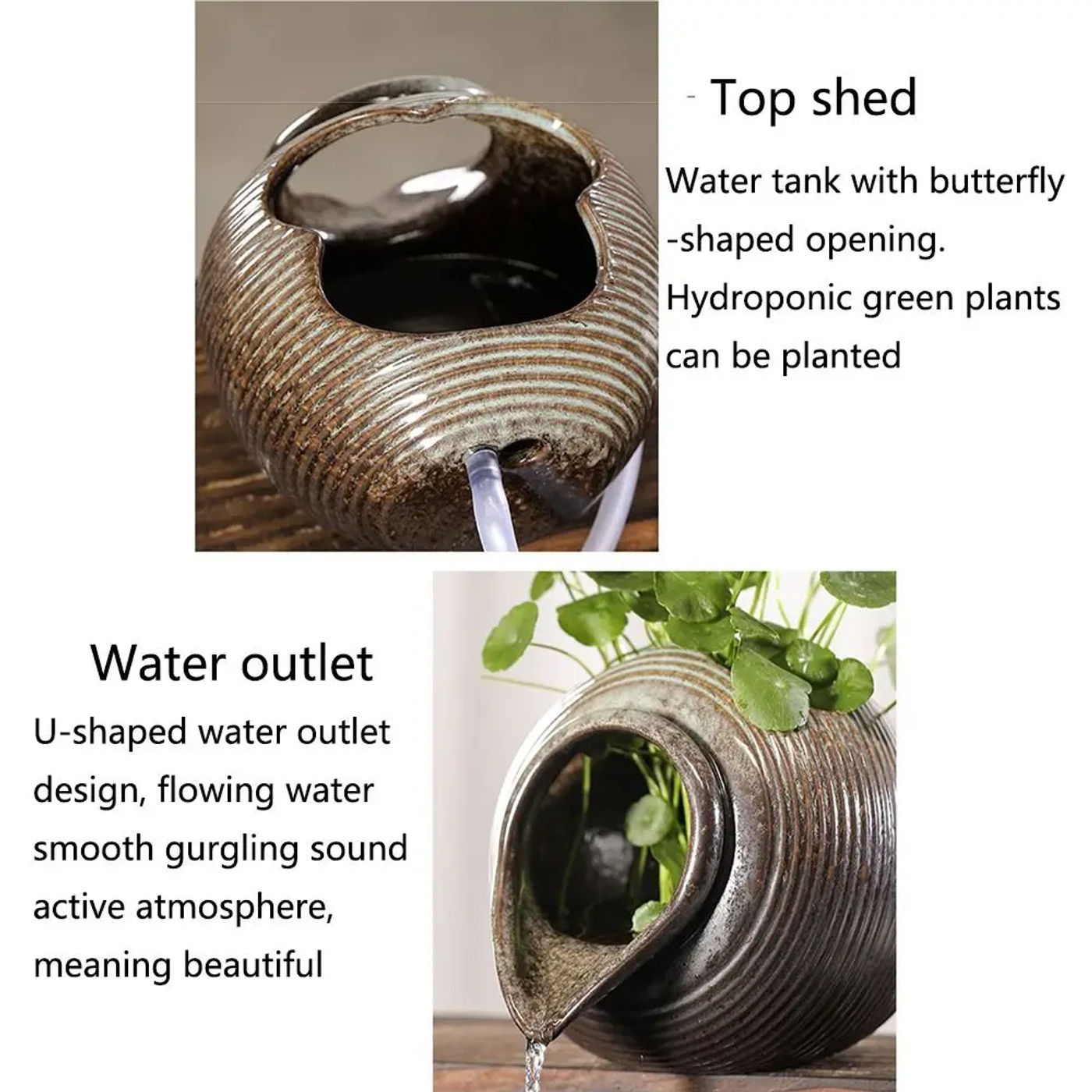 Description Picture 3 of itemTop Opening Circulating Water Clay Pot Flower Pots Decorative Circulating Waterfall Jar Lightweight Easy To Clean