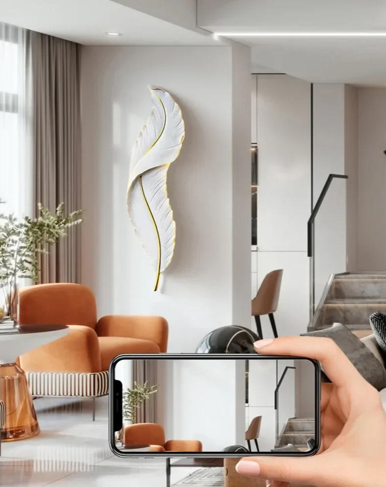 Description Picture 5 of itemNordic Creative Feather Wall Light Background Grille Decor Corridor Living Room Decor Art Atmosphere Hanging Porch LED Lights