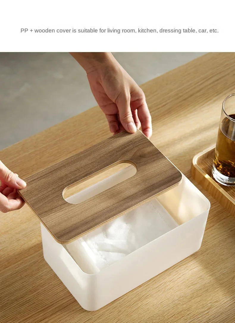 Description Picture 5 of item2024 New Wooden Tissue Holder Household Paper Towel Storage Box Removable Tissue Boxes for Home Office