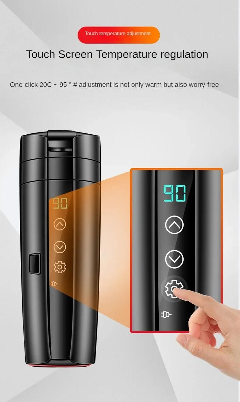 Description Picture 4 of item12V 24V Car Heating Cup 400ML Smart Temperature Display Thermos Cup Stainless Steel Thermos Portable Electric Kettle Coffee Cups