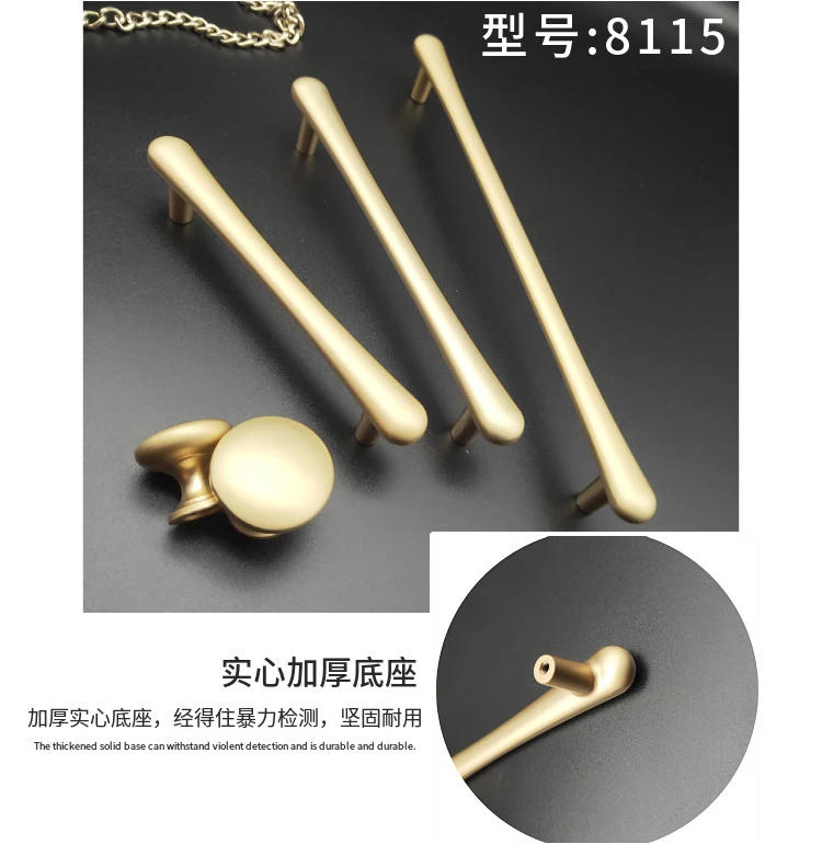 Description Picture 3 of itemModern Simple Style Matte Gold Cabinet Handles Solid Zinc Alloy Kitchen Cupboard Pulls Drawer Knobs Furniture Handle Hardware