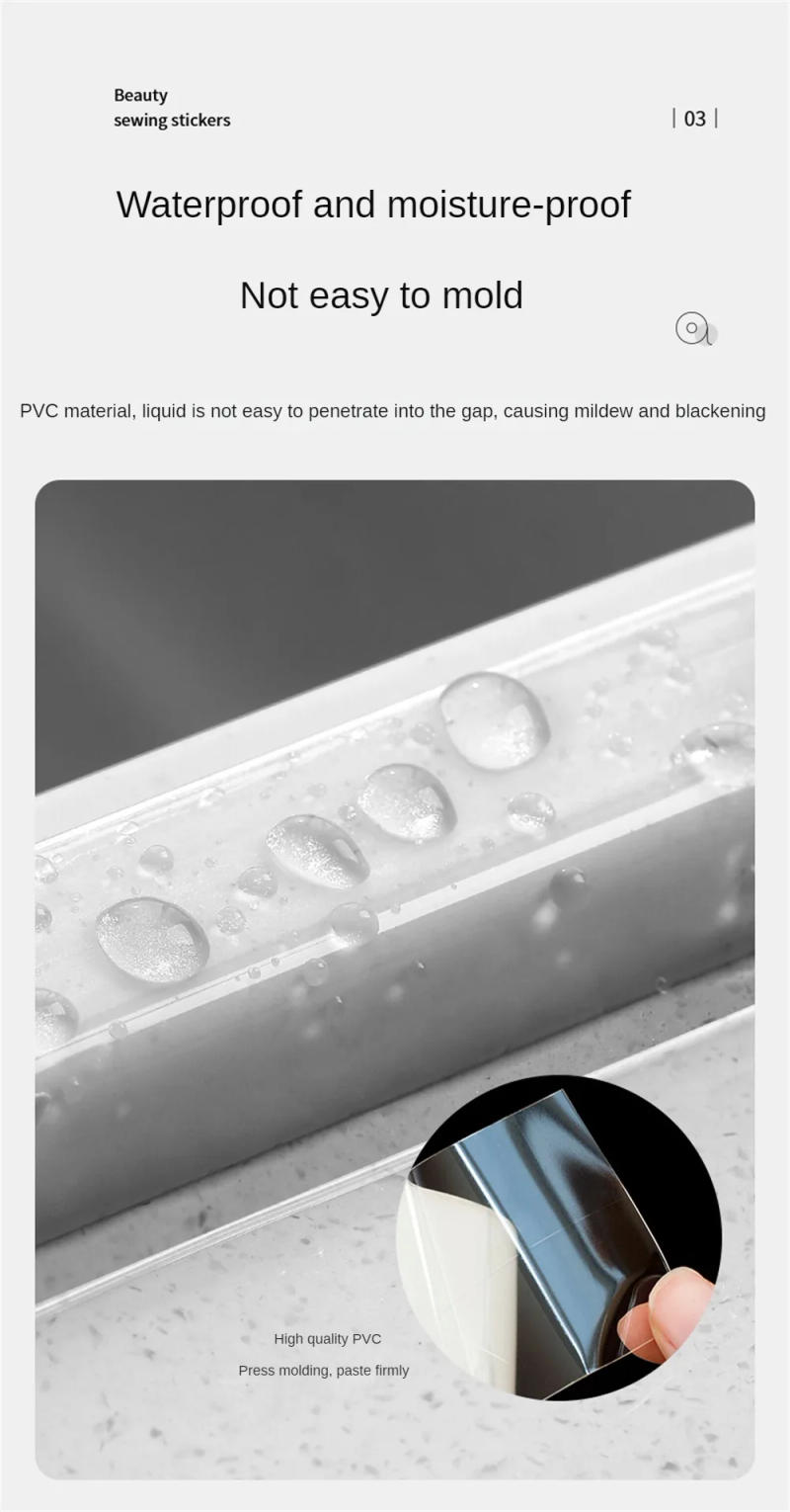 Description Picture 3 of item1 Roll Bathroom Kitchen Self Adhesive Sealing Shower Sink Bath Caulk Strip Waterproof Wall Sticker Sink Edge Tapea househol