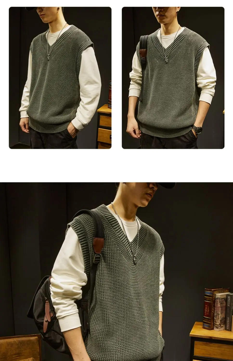 Description Picture 2 of itemTop Quality New Autum Fashion Brand Cardigan Sweater V Neck Knitted Vest Men Solid Trendy Sleeveless Casual Men Clothing B278