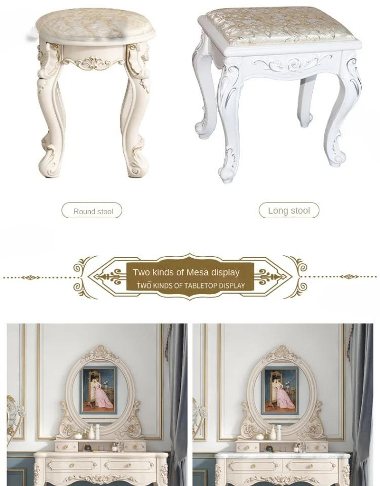 Description Picture 6 of itemEuropean style dressing table bedroom 2021 new light luxury high-end solid wood small makeup mirror dressing table desk desk int